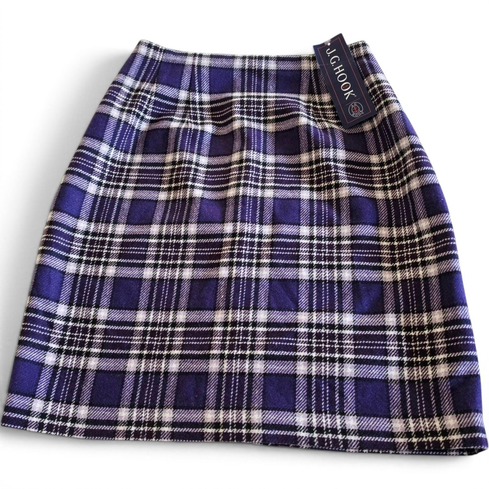 Vintage Y2K J.G. Hook Purple Plaid Wool Blend A-Line Skirt Women's Petite 8P NWT